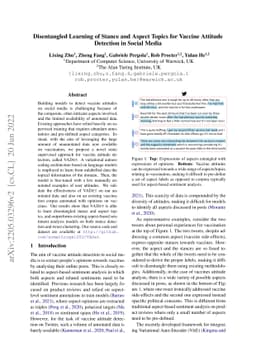 Disentangled Learning of Stance and Aspect Topics for Vaccine Attitude
  Detection in Social Media
