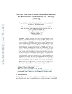 Machine Learning-Friendly Biomedical Datasets for Equivalence and
  Subsumption Ontology Matching