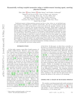 Dynamically writing coupled memories using a reinforcement learning
  agent, meeting physical bounds