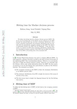 Hitting time for Markov decision process