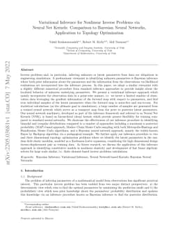 Variational Inference for Nonlinear Inverse Problems via Neural Net
  Kernels: Comparison to Bayesian Neural Networks, Application to Topology
  Optimization