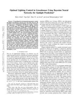Optimal Lighting Control in Greenhouses Using Bayesian Neural Networks
  for Sunlight Prediction