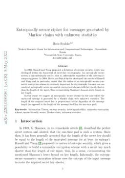 Entropically secure cipher for messages generated by Markov chains with
  unknown statistics