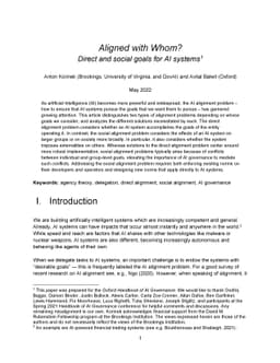 Aligned with Whom? Direct and social goals for AI systems