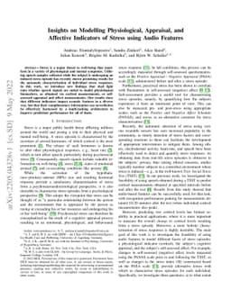 Insights on Modelling Physiological, Appraisal, and Affective Indicators
  of Stress using Audio Features