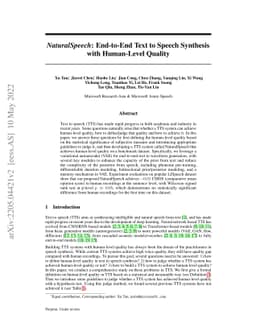 NaturalSpeech: End-to-End Text to Speech Synthesis with Human-Level
  Quality