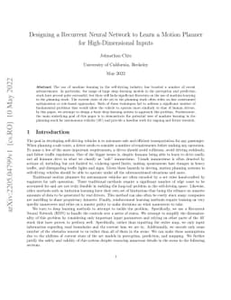 Designing a Recurrent Neural Network to Learn a Motion Planner for
  High-Dimensional Inputs