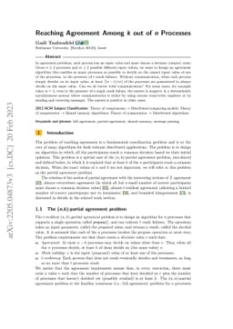 Reaching Agreement Among $k$ out of $n$ Processes