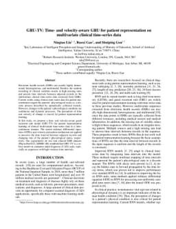 GRU-TV: Time- and velocity-aware GRU for patient representation on
  multivariate clinical time-series data