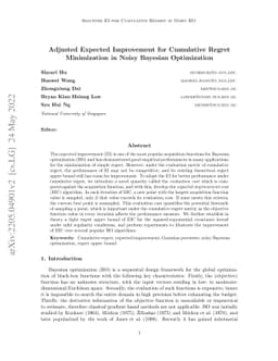 Adjusted Expected Improvement for Cumulative Regret Minimization in
  Noisy Bayesian Optimization