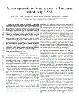 A deep representation learning speech enhancement method using
  $β$-VAE