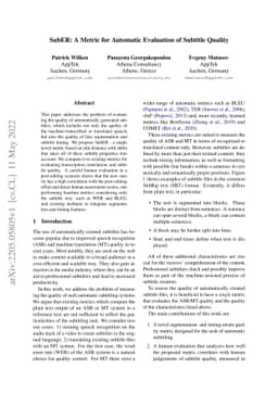 SubER: A Metric for Automatic Evaluation of Subtitle Quality