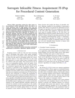 Surrogate Infeasible Fitness Acquirement FI-2Pop for Procedural Content
  Generation