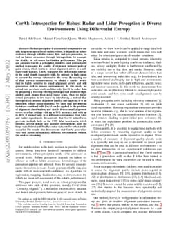 CorAl: Introspection for Robust Radar and Lidar Perception in Diverse
  Environments Using Differential Entropy