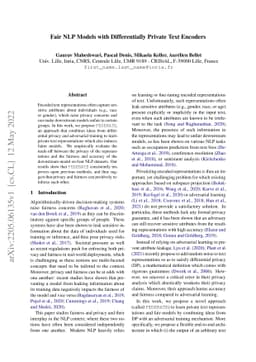 Fair NLP Models with Differentially Private Text Encoders
