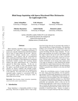 Blind Image Inpainting with Sparse Directional Filter Dictionaries for
  Lightweight CNNs