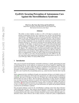 EyeDAS: Securing Perception of Autonomous Cars Against the
  Stereoblindness Syndrome