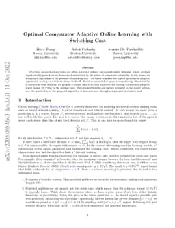 Optimal Comparator Adaptive Online Learning with Switching Cost