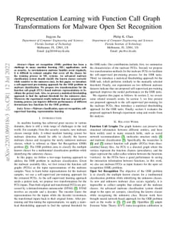 Representation learning with function call graph transformations for
  malware open set recognition