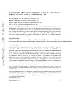 Beyond General Purpose Machine Translation: The Need for
  Context-specific Empirical Research to Design for Appropriate User Trust