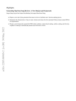 Generating Tips from Song Reviews: A New Dataset and Framework
