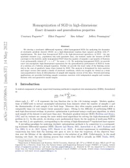 Homogenization of SGD in high-dimensions: Exact dynamics and
  generalization properties