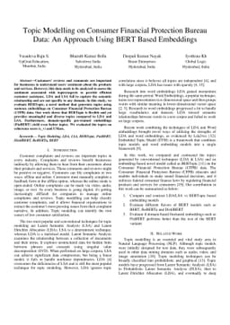 Topic Modelling on Consumer Financial Protection Bureau Data: An
  Approach Using BERT Based Embeddings