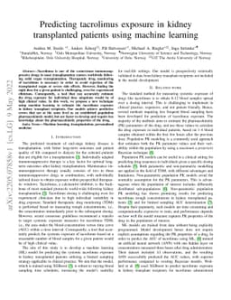 Predicting tacrolimus exposure in kidney transplanted patients using
  machine learning