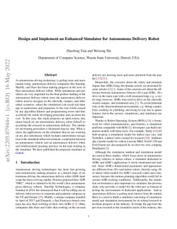 Design and Implement an Enhanced Simulator for Autonomous Delivery Robot