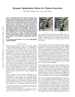 Dynamic Optimization Fabrics for Motion Generation