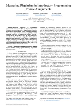 Measuring Plagiarism in Introductory Programming Course Assignments