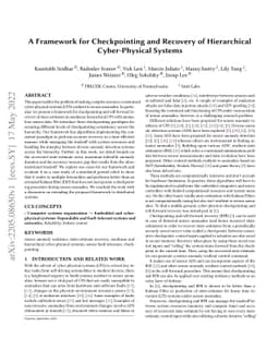 A Framework for Checkpointing and Recovery of Hierarchical
  Cyber-Physical Systems