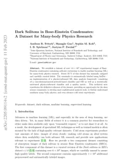 Dark solitons in Bose-Einstein condensates: a dataset for many-body
  physics research