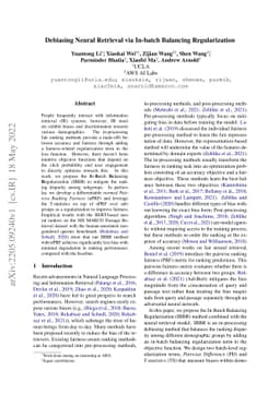 Debiasing Neural Retrieval via In-batch Balancing Regularization