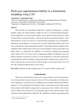 Pitch-axis supermanoeuvrability in a biomimetic morphing-wing UAV