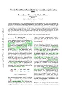 Wojood: Nested Arabic Named Entity Corpus and Recognition using BERT