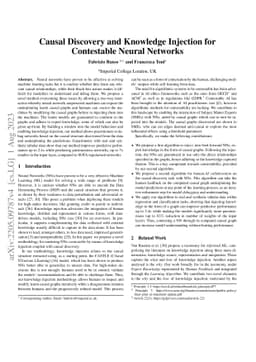 Causal Discovery and Knowledge Injection for Contestable Neural Networks
  (with Appendices)