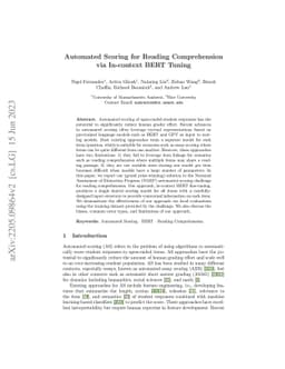 Automated Scoring for Reading Comprehension via In-context BERT Tuning