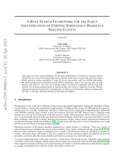 A Rule Search Framework for the Early Identification of Chronic
  Emergency Homeless Shelter Clients