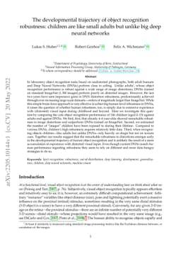 The developmental trajectory of object recognition robustness: children
  are like small adults but unlike big deep neural networks