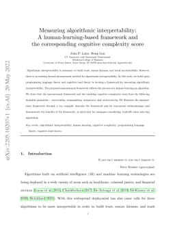 Measuring algorithmic interpretability: A human-learning-based framework
  and the corresponding cognitive complexity score