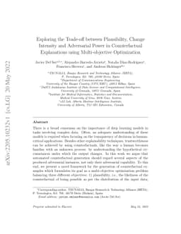 Exploring the Trade-off between Plausibility, Change Intensity and
  Adversarial Power in Counterfactual Explanations using Multi-objective
  Optimization