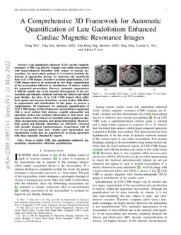 A Comprehensive 3-D Framework for Automatic Quantification of Late
  Gadolinium Enhanced Cardiac Magnetic Resonance Images