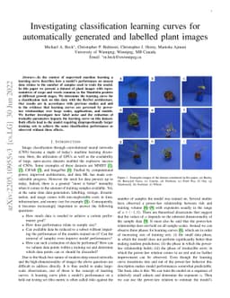 Investigating classification learning curves for automatically generated
  and labelled plant images