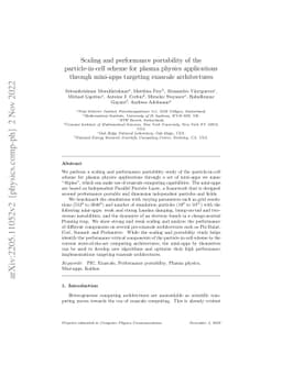 Scaling and performance portability of the particle-in-cell scheme for
  plasma physics applications through mini-apps targeting exascale
  architectures