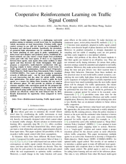 Cooperative Reinforcement Learning on Traffic Signal Control