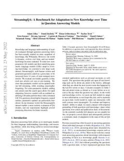 StreamingQA: A Benchmark for Adaptation to New Knowledge over Time in
  Question Answering Models