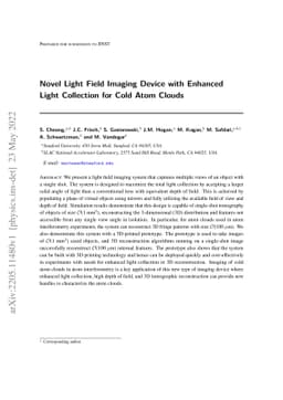 Novel Light Field Imaging Device with Enhanced Light Collection for Cold
  Atom Clouds