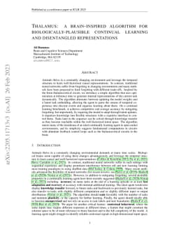 Thalamus: a brain-inspired algorithm for biologically-plausible
  continual learning and disentangled representations