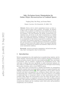 Safe, Occlusion-Aware Manipulation for Online Object Reconstruction in
  Confined Spaces